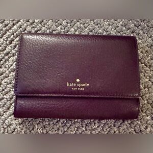 Kate Spade Maroon/Burgundy Pebbled Leather Tri-Fold Wallet
